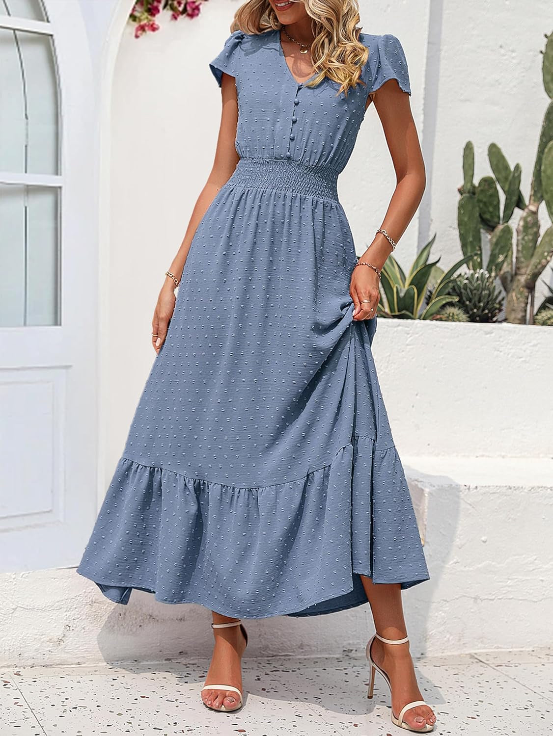 Short Sleeve Ruffle Tiered Cocktail Dress