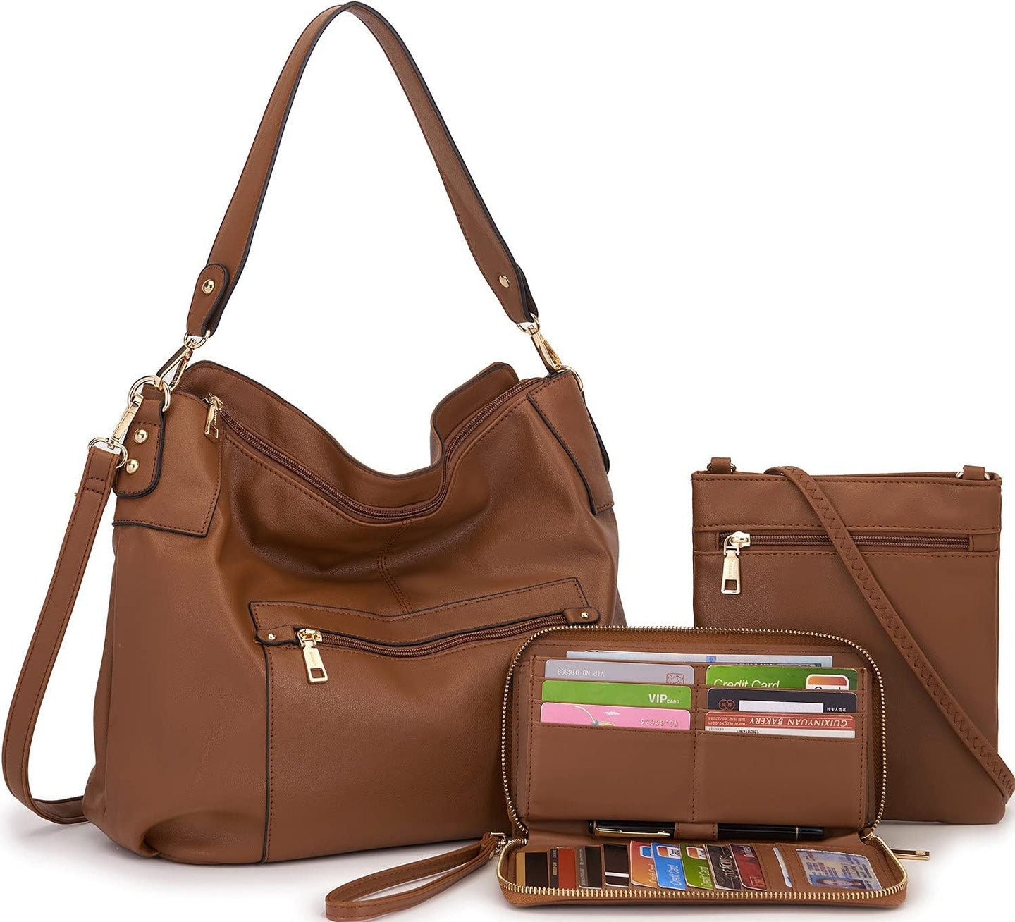 3 Piece Brown Purse And Wallet Set