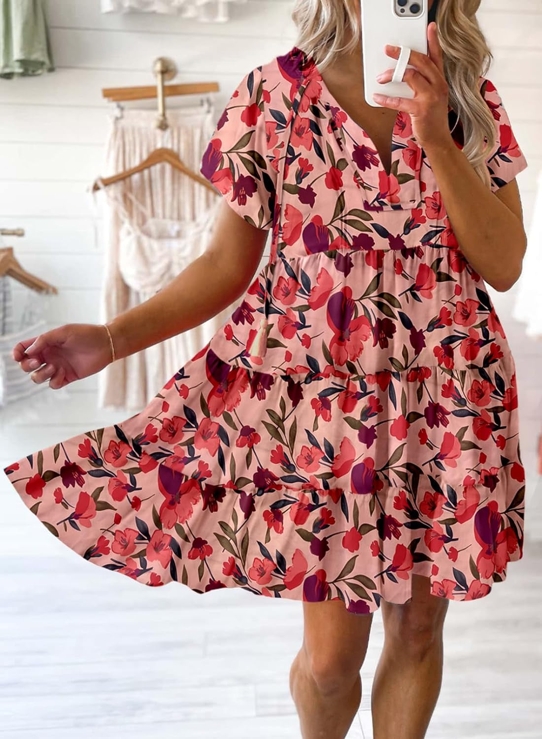 V Neck Floral Short Sleeve Sundress