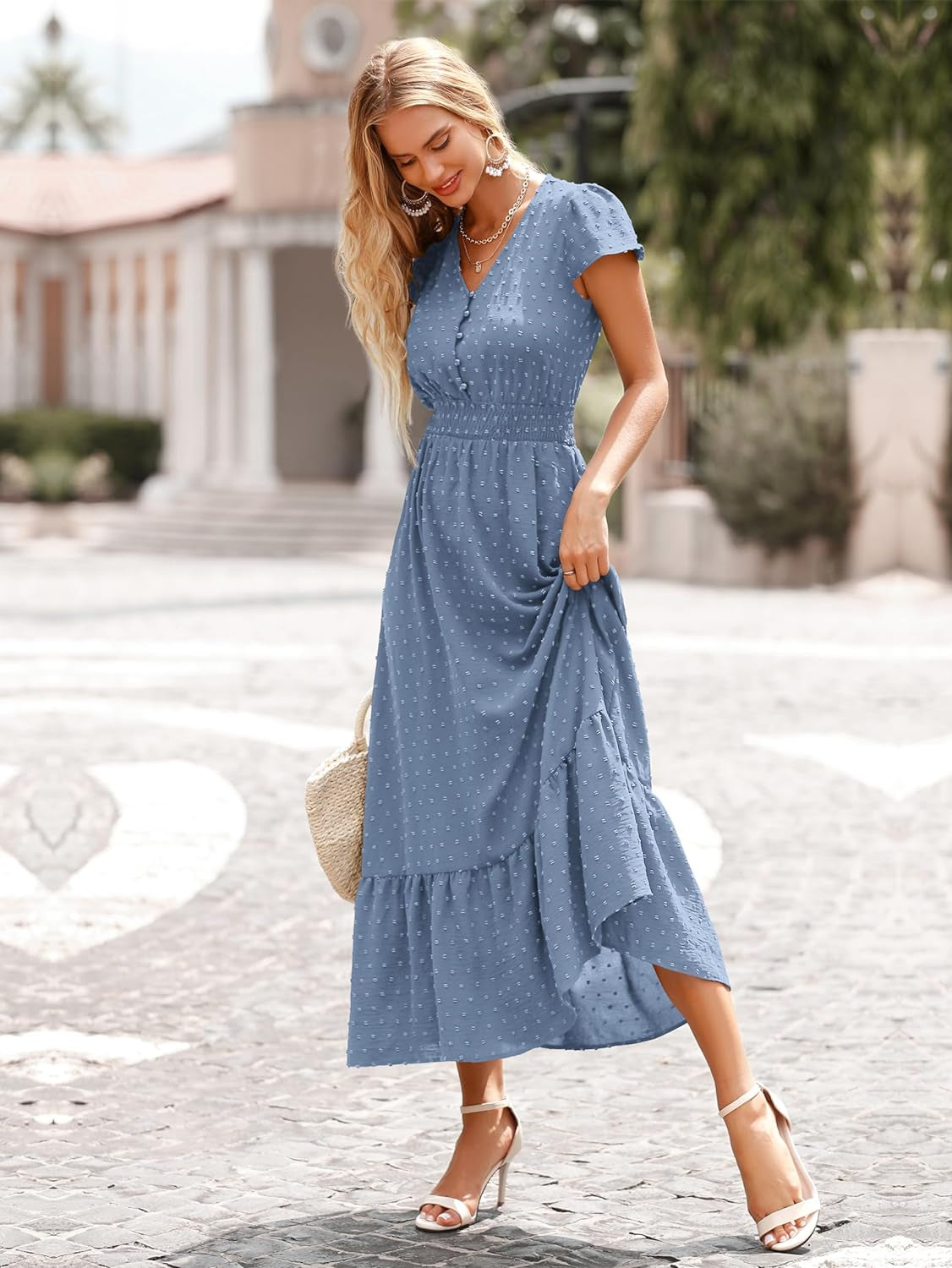 Short Sleeve Ruffle Tiered Cocktail Dress